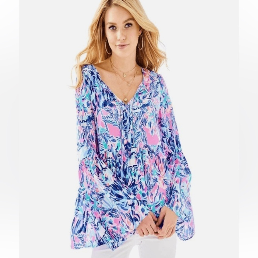 NWOT Lilly Pulitzer Kahli Bell Sleeve In Cabana Cocktail Blouse XS